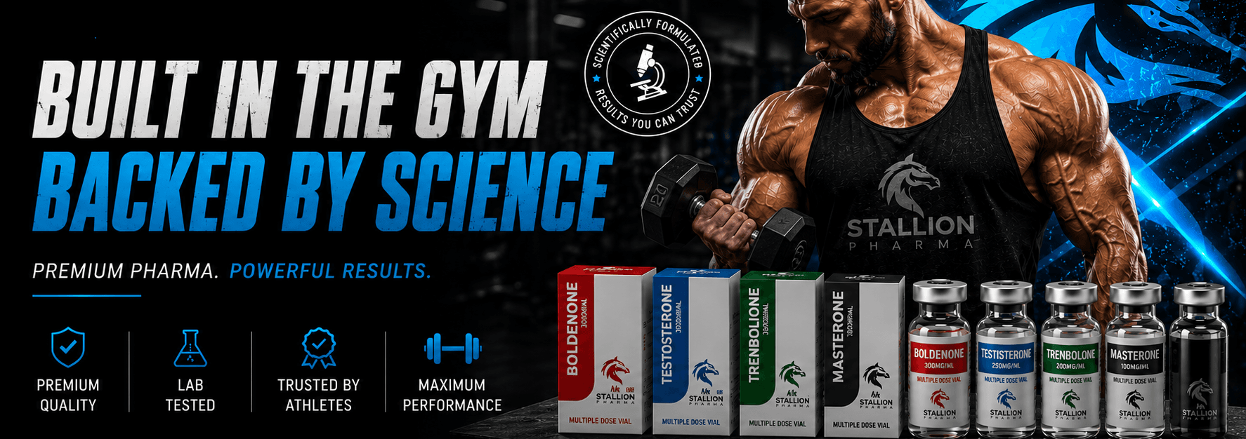 Stallion Pharma Built in the Gym Backed by Science banner